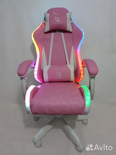 Игровое кресло с RGB подсветкой розовое