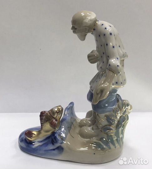 Старик и золотая рыбка Гжель фарфор СССР