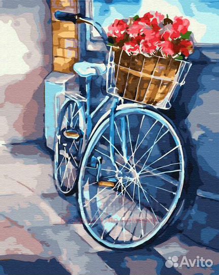 Алмазная мозаика 40x50 Велосипед с корзиной красны