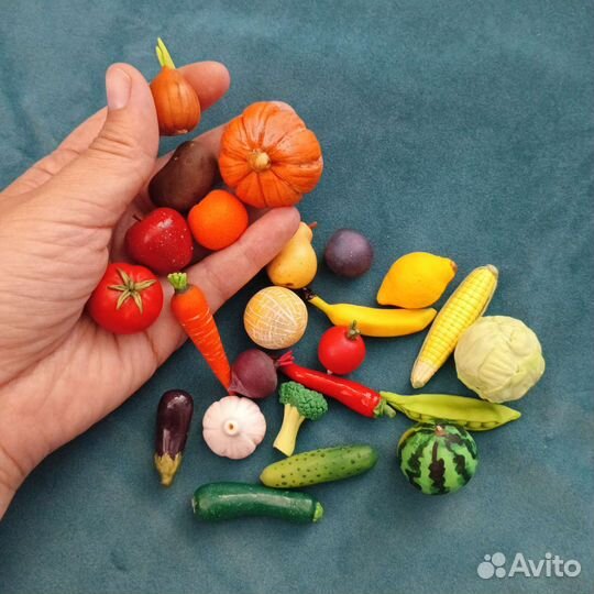 Набор 25 шт Фрукты и овощи из полимерной глины