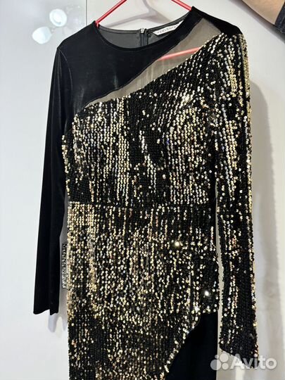 Вечернее платье черное пайетки 46