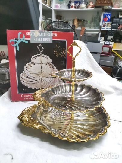 Конфетница Этажерка Ракушки Металл