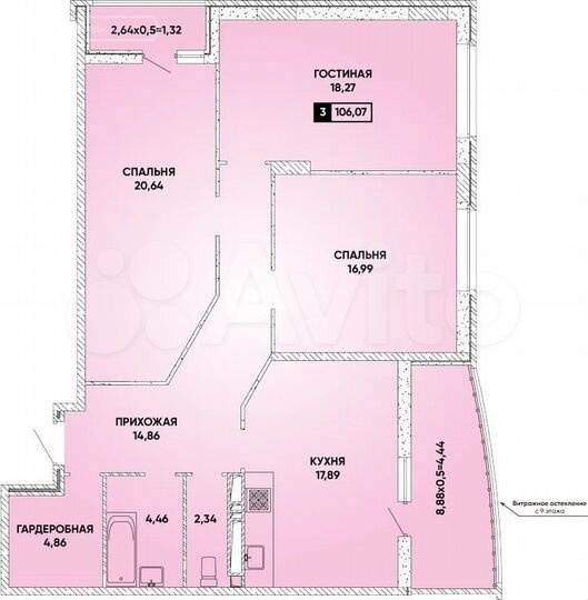 3-к. квартира, 106 м², 20/24 эт.