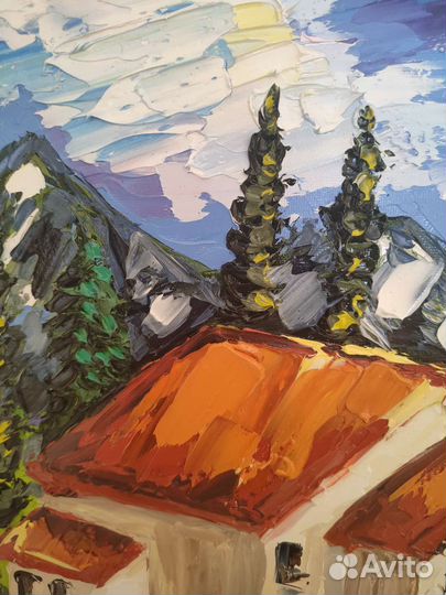 Картина пейзаж дом Алтай горы 40 на 60 см