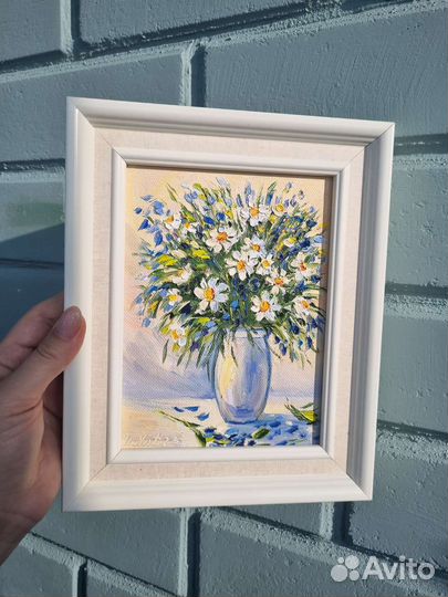 Букет цветов картина маслом цветы ромашки