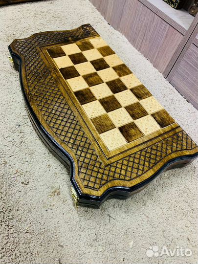 Шахматы нарды шашки 3 в 1 ручной работы