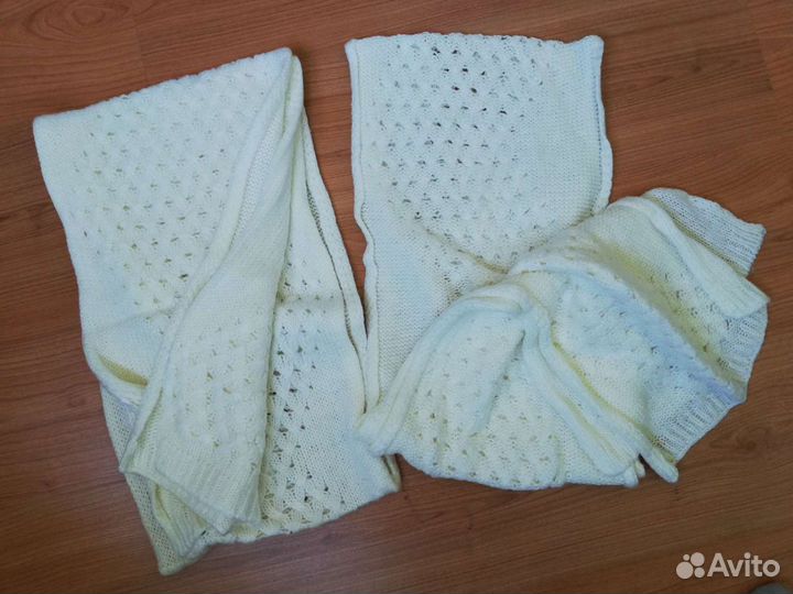 Снуд шарф белый вязаный зимний тёплый 175*13 см (2