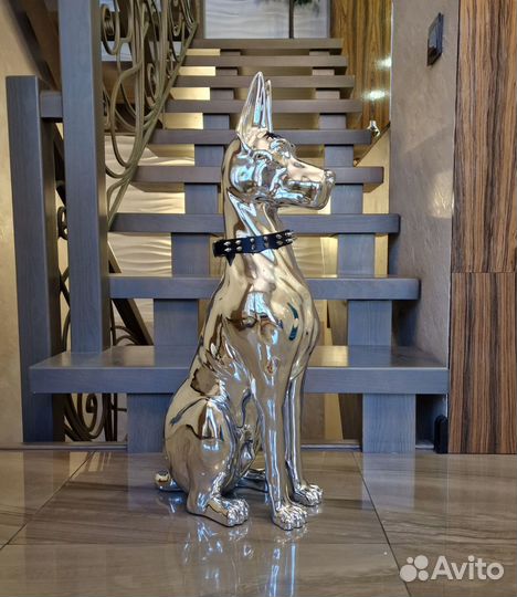 Статуя Доберман 75 см с гальваническим покрытием