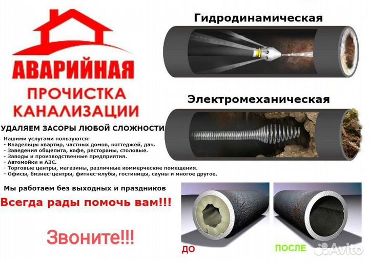 Устранение засора. Прочистка труб. Видеоинспекция