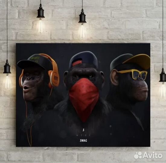 Картина на холсте 60х100см картинdj Monkeys