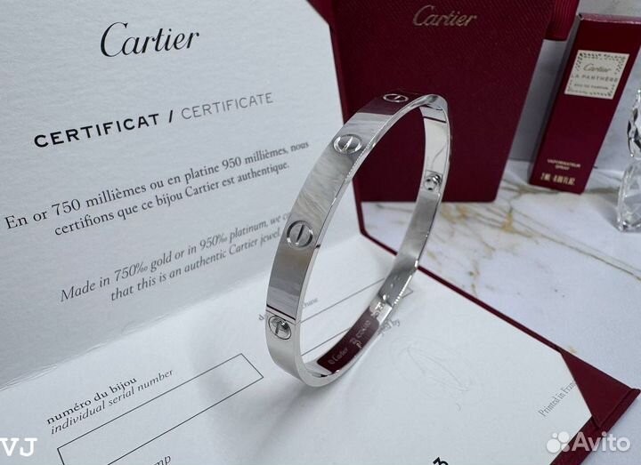 Браслет Cartier love, широкая модель белое золото