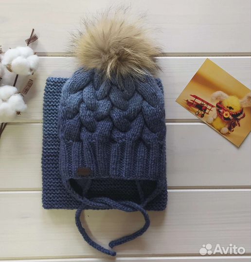 Комплект шапка и снуд и варежки