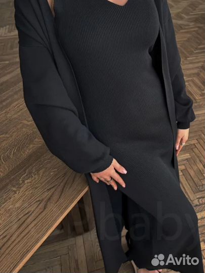 Комплект кардиган длинный оверсайз и платье