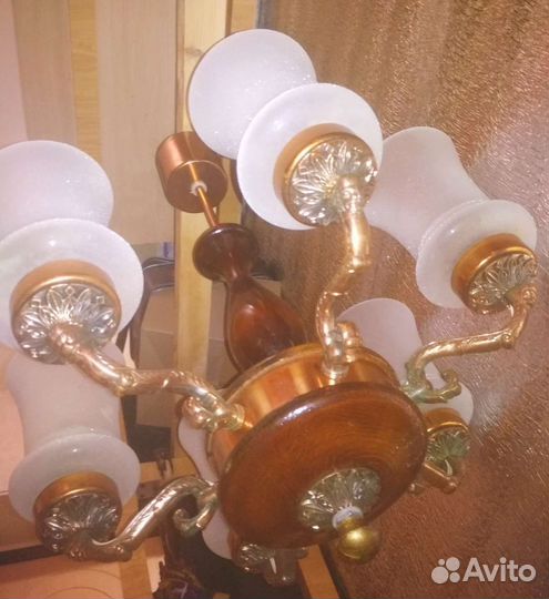 Люстра бронза с деревом 6 рожков старинная
