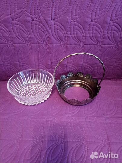 Конфетница хрусталь и мельхиор