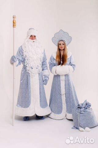Комплект Деда Мороза и Снегурочки белый с голубым