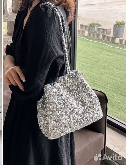 Сумка с пайетками, серебряная