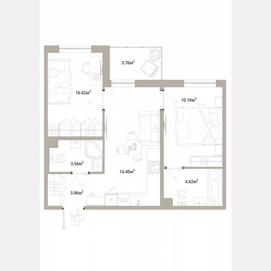 2-к. квартира, 48,6 м², 4/12 эт.