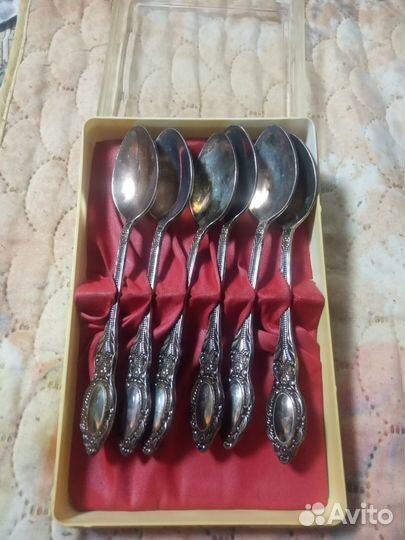 Ложки чайные мельхиор, чай и кружка