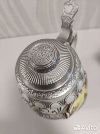 Пивная кружка керамика с крышкой из оловаГермания