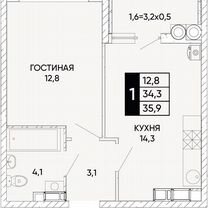 1-к. квартира, 35,9 м², 17/24 эт.