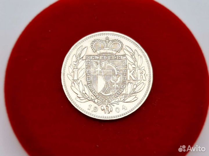 1 krone крона 1904 года Лихтенштейн Серебро