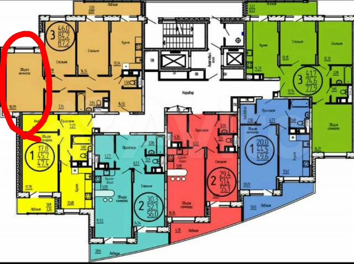 Комната 18 м² в 3-к., 9/14 эт.