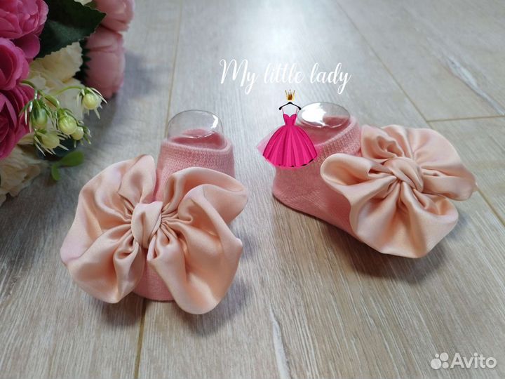 Комплект пинетки и повязка для девочки новый