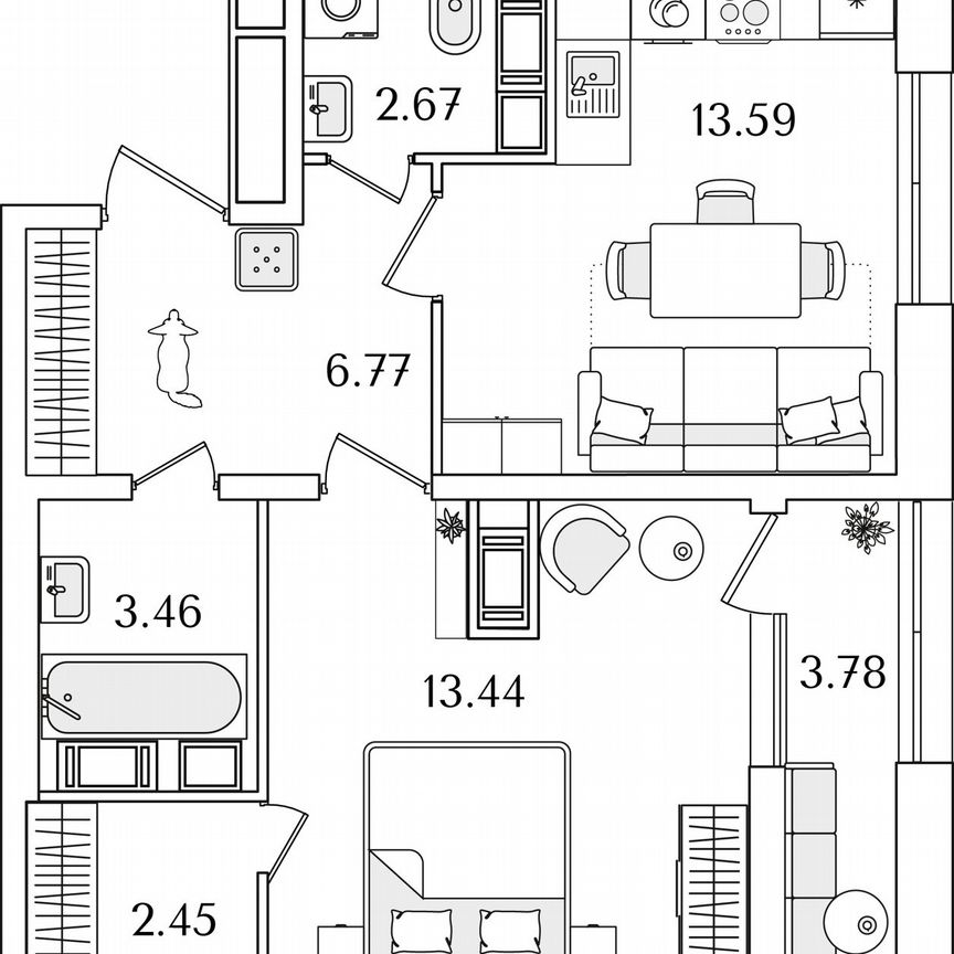 1-к. квартира, 44,3 м², 22/22 эт.