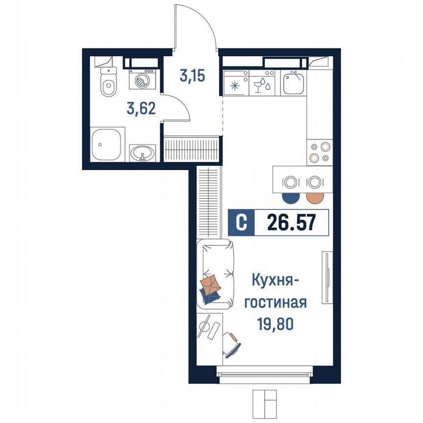 Квартира-студия, 26,6 м², 18/18 эт.