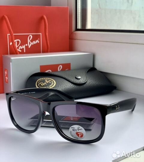 Очки ray ban justin polaroid черные глянцевые