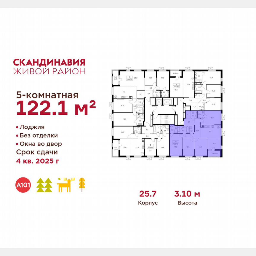 5-к. квартира, 122,1 м², 12/17 эт.