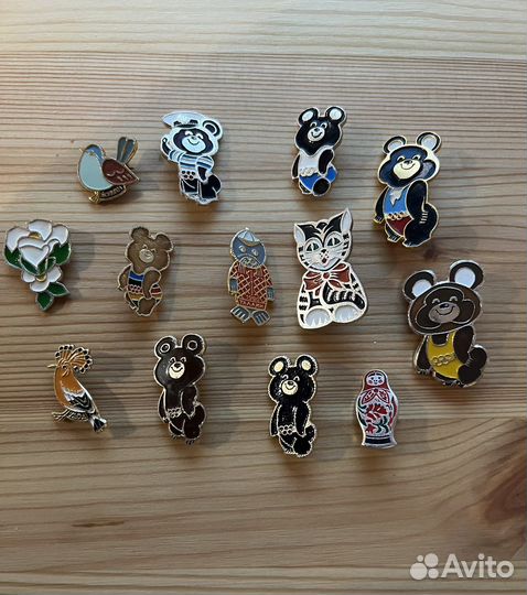 Советские значки Олимпийский мишка, Вигри, Удод