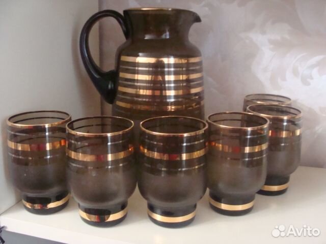 Цветное стекло Чехия вазы, наборы графинов