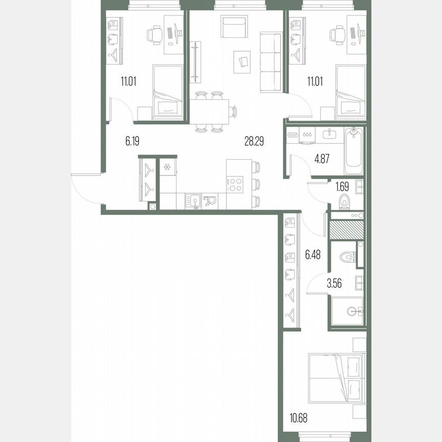 3-к. квартира, 83,8 м², 9/10 эт.