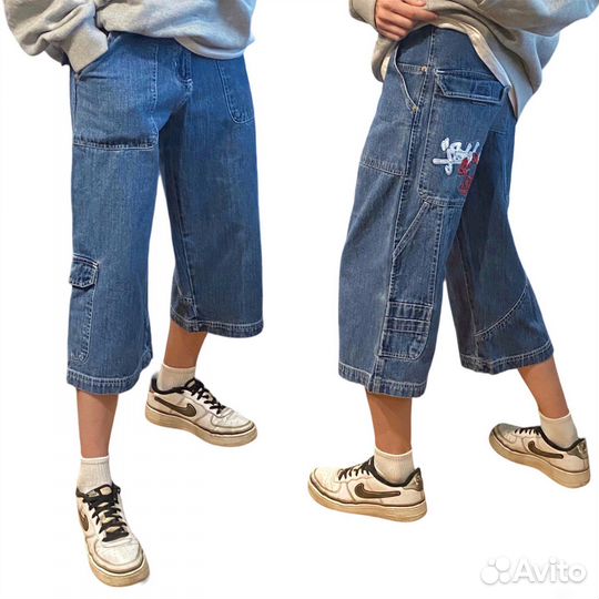 Винтажные рэп хип-хоп шорты y2k широкие джинсовые