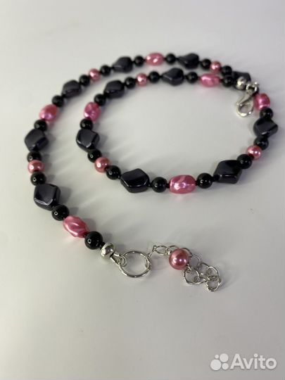 Розовые бусы пластик 47 см