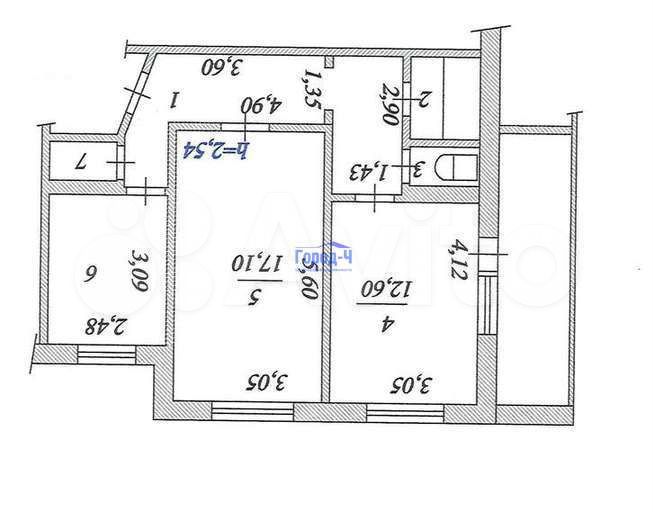 2-к. квартира, 56,4 м², 4/9 эт.