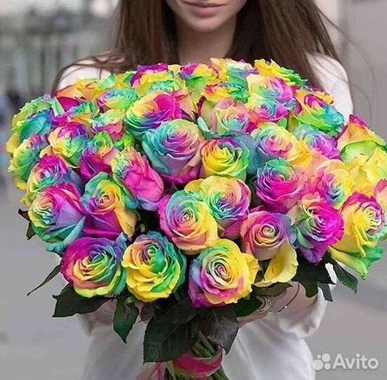 Радужные розы Цветы Доставка