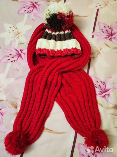 Шапка + Шарф жен. теплый зимний комплект вязанные