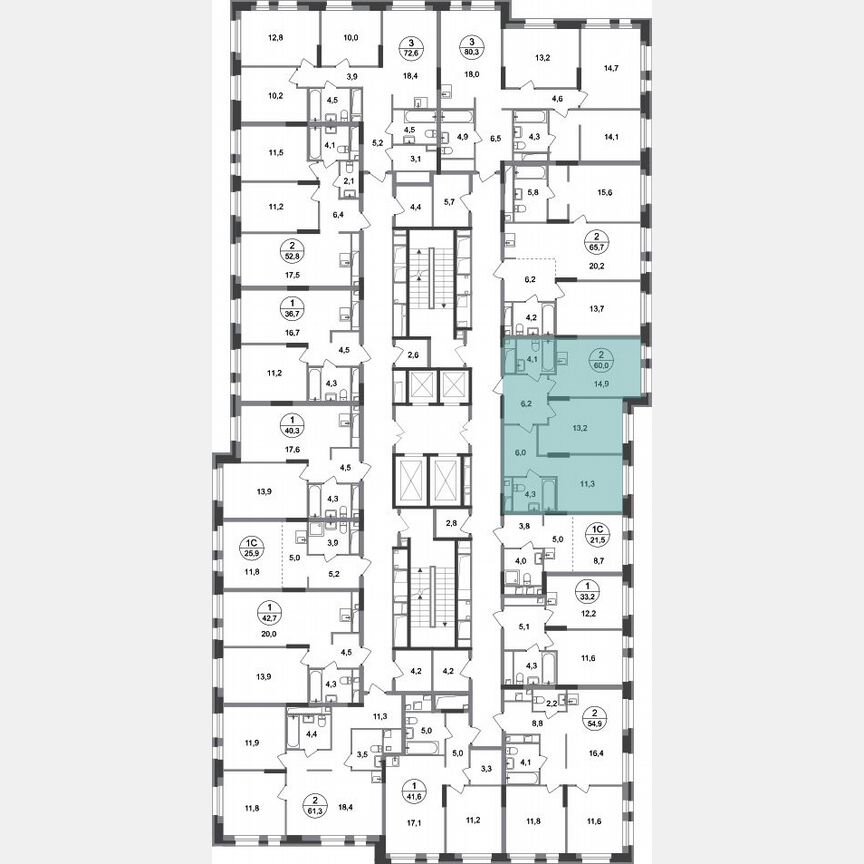 2-к. квартира, 60 м², 13/20 эт.