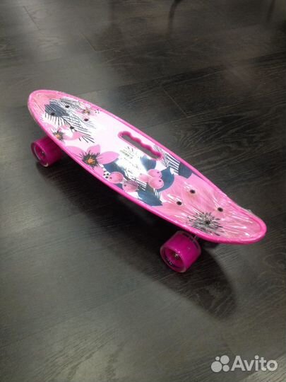 Скейтборд, пениборд с ручкой, светящиеся колеса