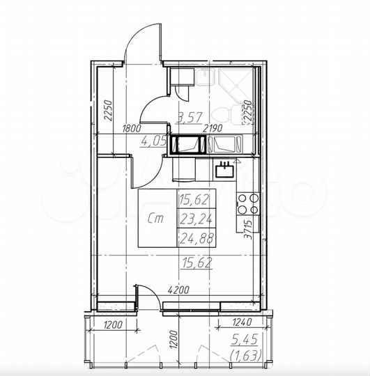 Квартира-студия, 24,9 м², 19/23 эт.