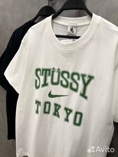 Футболка Nike Stussy Tokyo черная и белая оверсайз