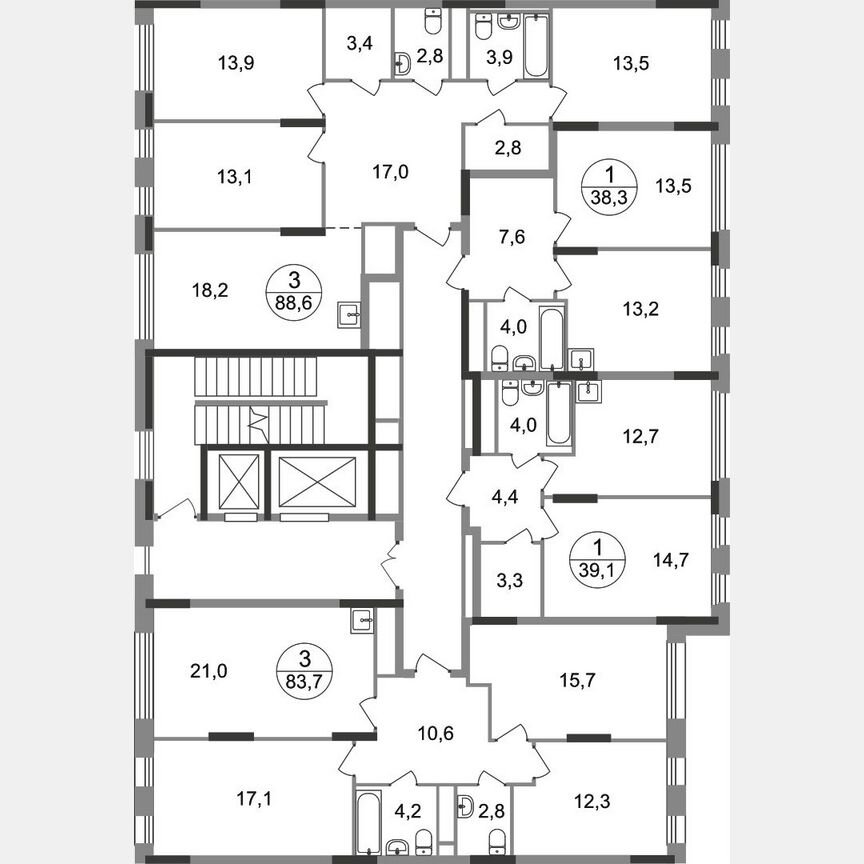 3-к. квартира, 88,6 м², 11/17 эт.
