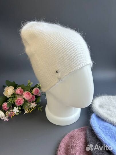 Шапка бини вязаная из пуха норки