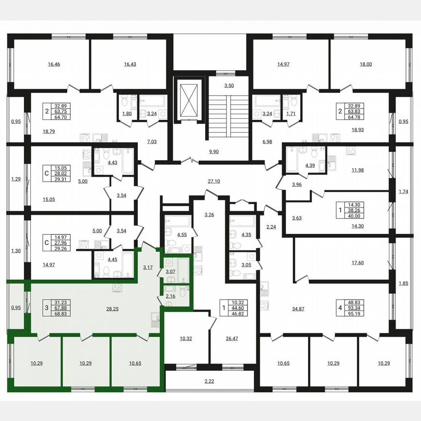 3-к. квартира, 63,7 м², 2/8 эт.