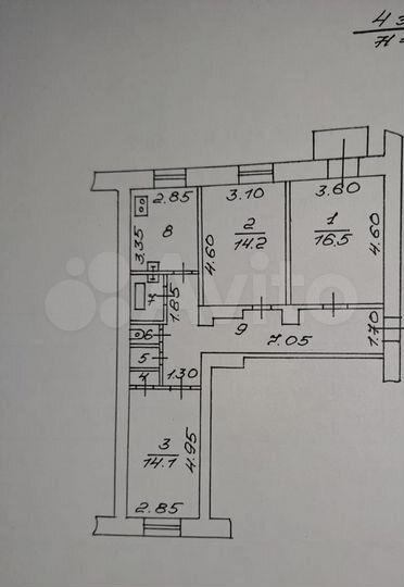 3-к. квартира, 77 м², 4/4 эт.
