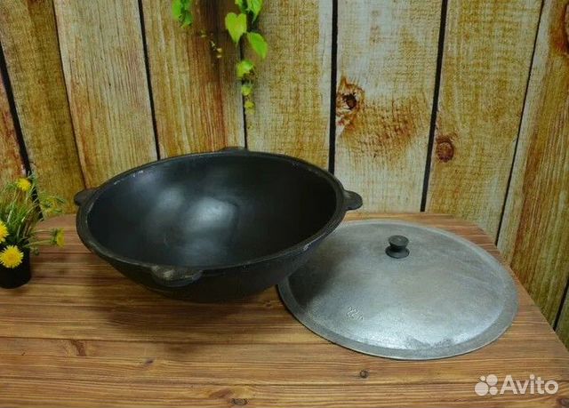 Казан чугунный узбекский с крышкой для плова