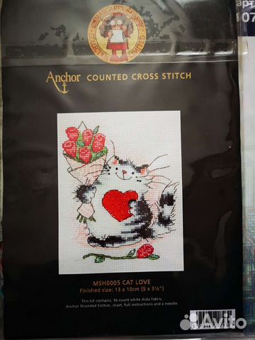 Набор для вышивания anchor, влюбленный кот